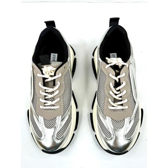 Steve Madden Women's Possession Chunky Lace-Up Sneakers Shoes 9.5 Silver - Picture 1 of 6